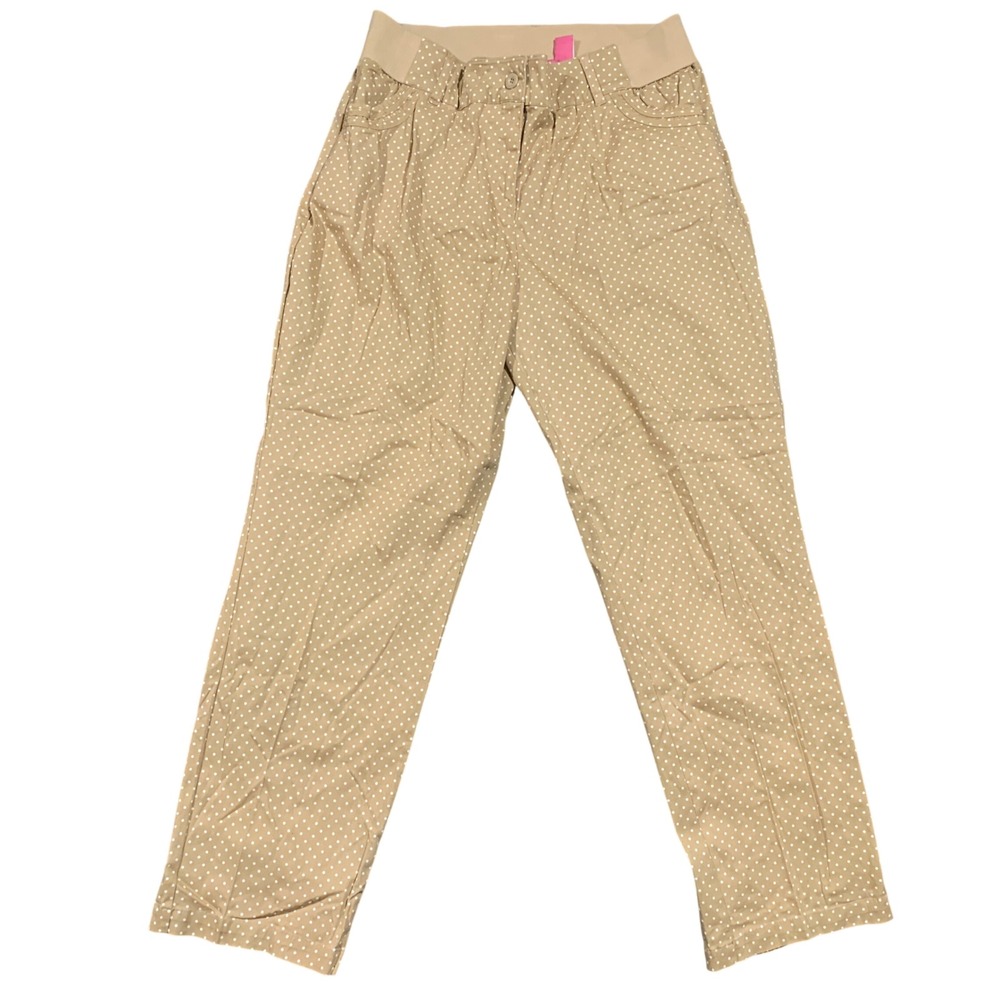 Woman‎ Within 22T Tan Polka Dot High Waist Straight Leg Pants Elastic Waistband